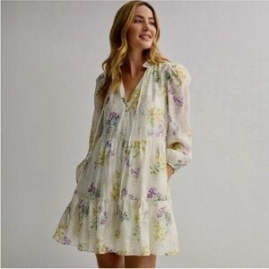 Taylor Cream Floral Tiered V-Neck Mini Dress